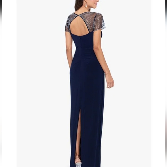 NWT Black Betsy &  Adam maxi dress with beaded sleeves retail $380 - Picture 3 of 11